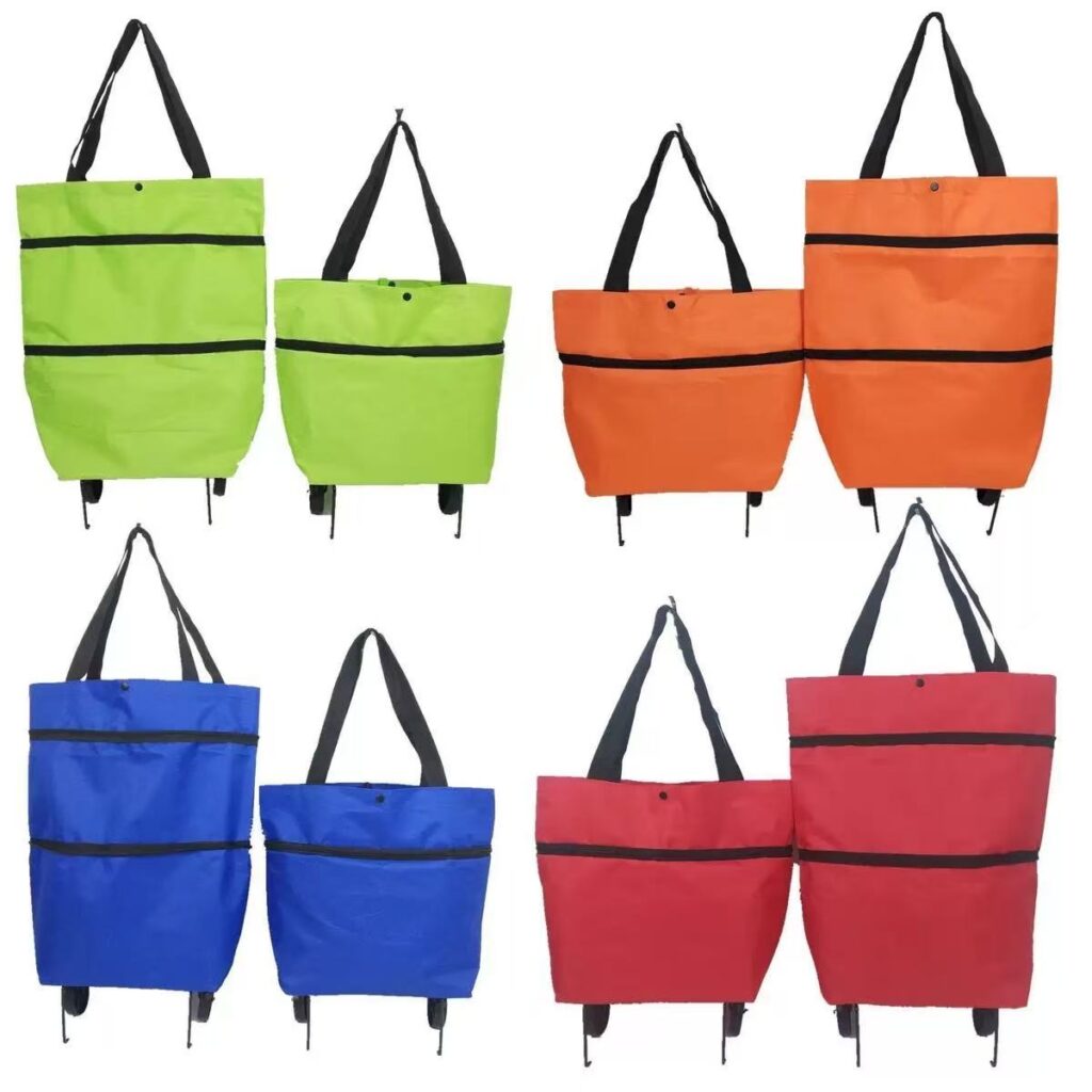 2‑in‑1 Foldable Rolling Shopping Bag with Wheels, Reusable Grocery Tote Trolley