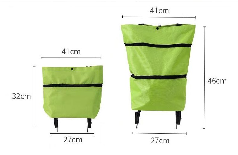2‑in‑1 Foldable Rolling Shopping Bag with Wheels, Reusable Grocery Tote Trolley