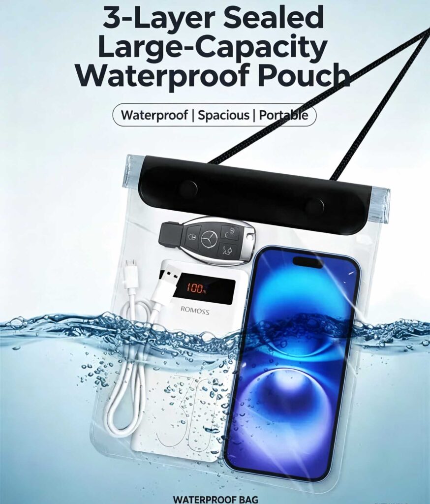 Large Capacity Waterproof Phone Pouch,triple seal waterproof phone case, beach waterproof bag for keys, snorkeling phone waterproof holder