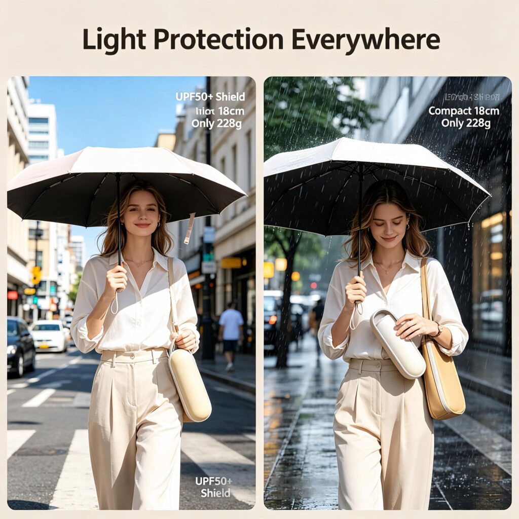 Mini Capsule Compact Umbrella UPF50+, Portable Sun & Rain Travel Pocket Umbrella with Storage Case