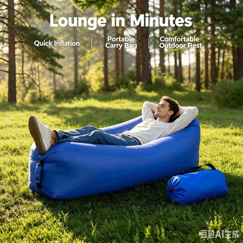 Portable Inflatable Air Sofa, Waterproof Blow‑Up Lounge Chair with Storage Bag for Beach Camping Outdoor