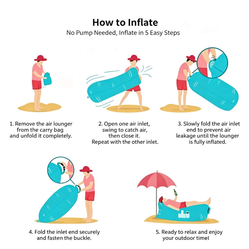 Portable Inflatable Air Sofa, Waterproof Blow‑Up Lounge Chair with Storage Bag for Beach Camping Outdoor