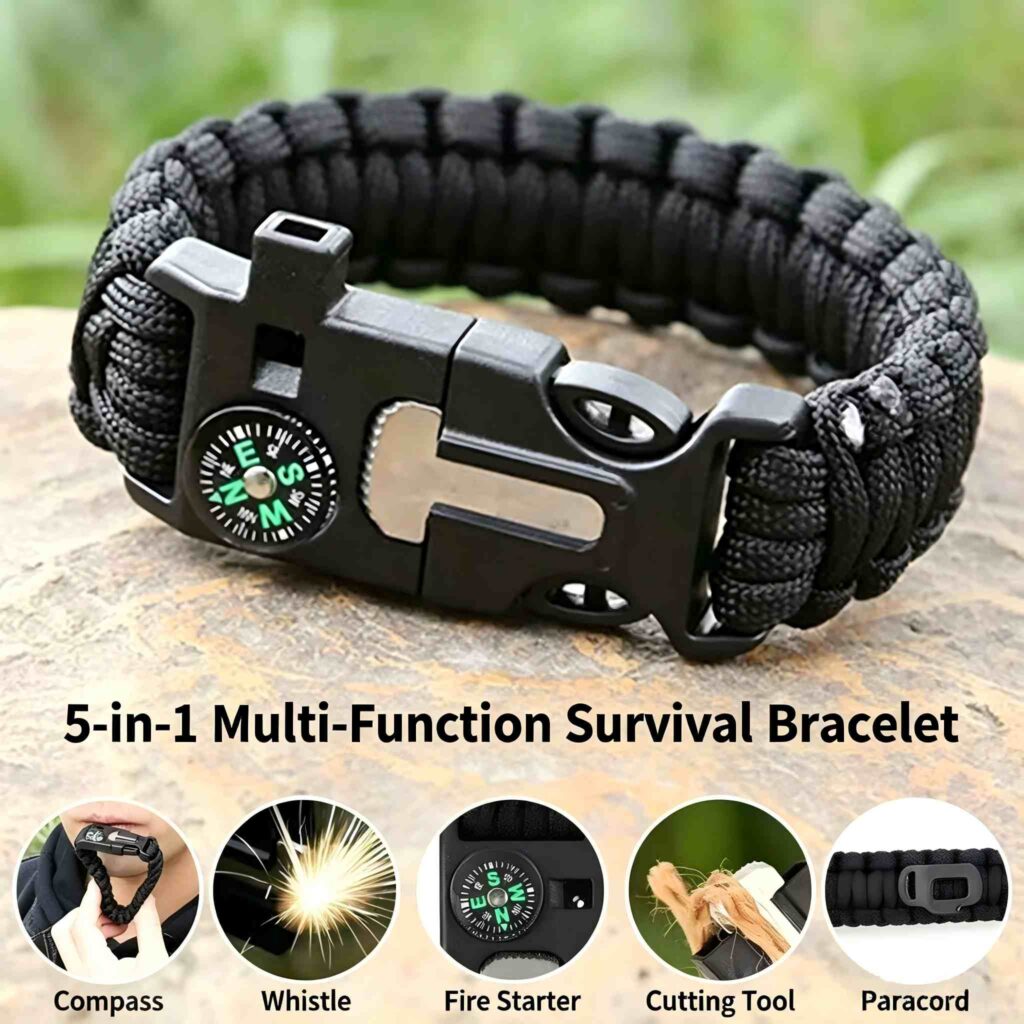 5‑in‑1 Survival Paracord Bracelet, Tactical Emergency Wristband with Compass Whistle Fire Starter for Outdoor Camping Hiking