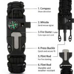 5‑in‑1 Survival Paracord Bracelet, Tactical Emergency Wristband with Compass Whistle Fire Starter for Outdoor Camping Hiking
