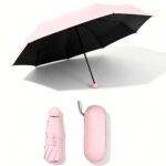 Mini Capsule Compact Umbrella UPF50+, Portable Sun & Rain Travel Pocket Umbrella with Storage Case