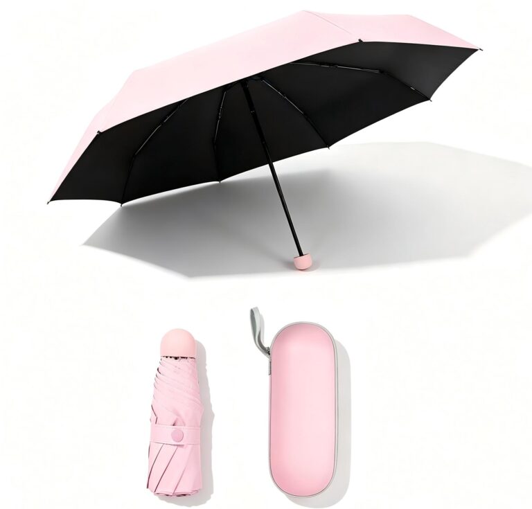 Mini Capsule Compact Umbrella UPF50+, Portable Sun & Rain Travel Pocket Umbrella with Storage Case