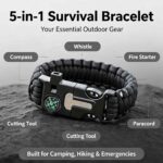 5‑in‑1 Survival Paracord Bracelet, Tactical Emergency Wristband with Compass Whistle Fire Starter for Outdoor Camping Hiking