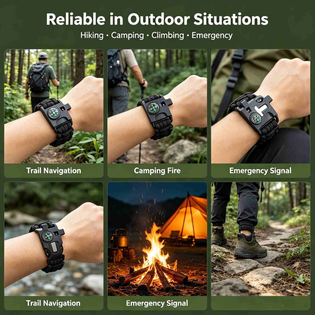 5‑in‑1 Survival Paracord Bracelet, Tactical Emergency Wristband with Compass Whistle Fire Starter for Outdoor Camping Hiking