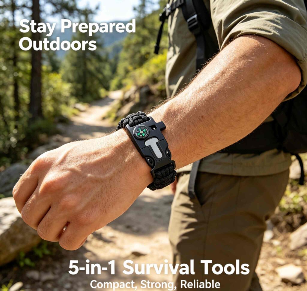 5‑in‑1 Survival Paracord Bracelet, Tactical Emergency Wristband with Compass Whistle Fire Starter for Outdoor Camping Hiking