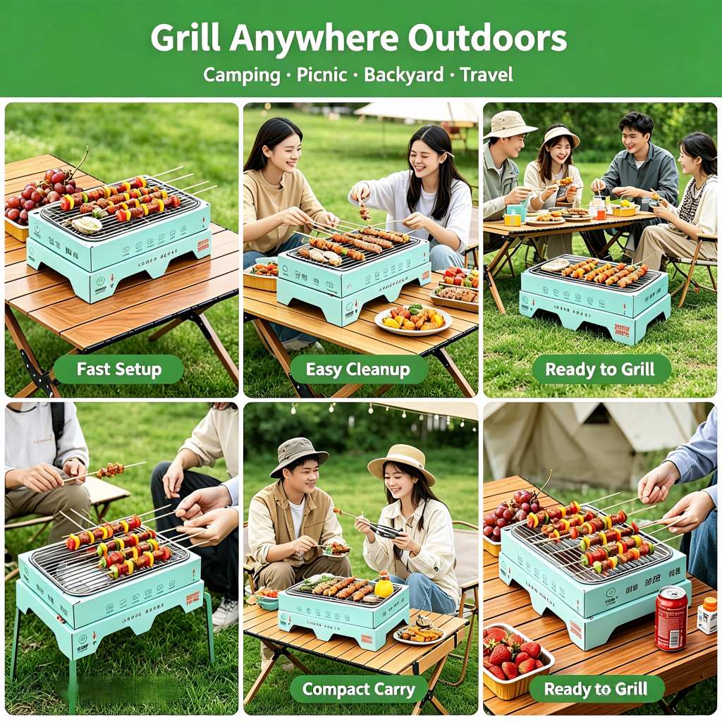 Portable Disposable BBQ Grill, Instant Charcoal Barbecue Grill for Camping Picnic Beach Outdoor Party