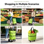 2‑in‑1 Foldable Rolling Shopping Bag with Wheels, Reusable Grocery Tote Trolley