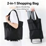 2‑in‑1 Foldable Rolling Shopping Bag with Wheels, Reusable Grocery Tote Trolley