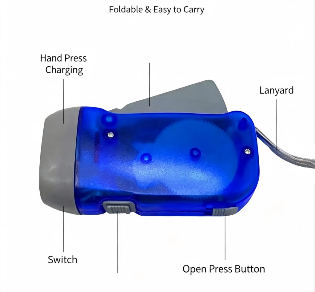 Hand Press Emergency Flashlight, 3 LED Portable Dynamo Torch No Battery Required for Outdoor Survival
