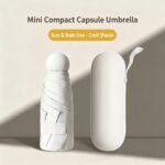 Mini Capsule Compact Umbrella UPF50+, Portable Sun & Rain Travel Pocket Umbrella with Storage Case