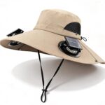 Solar Powered Cooling Fan Sun Hat, UPF 50+ UV Protection Wide Brim Boonie Hat with Dual Fans