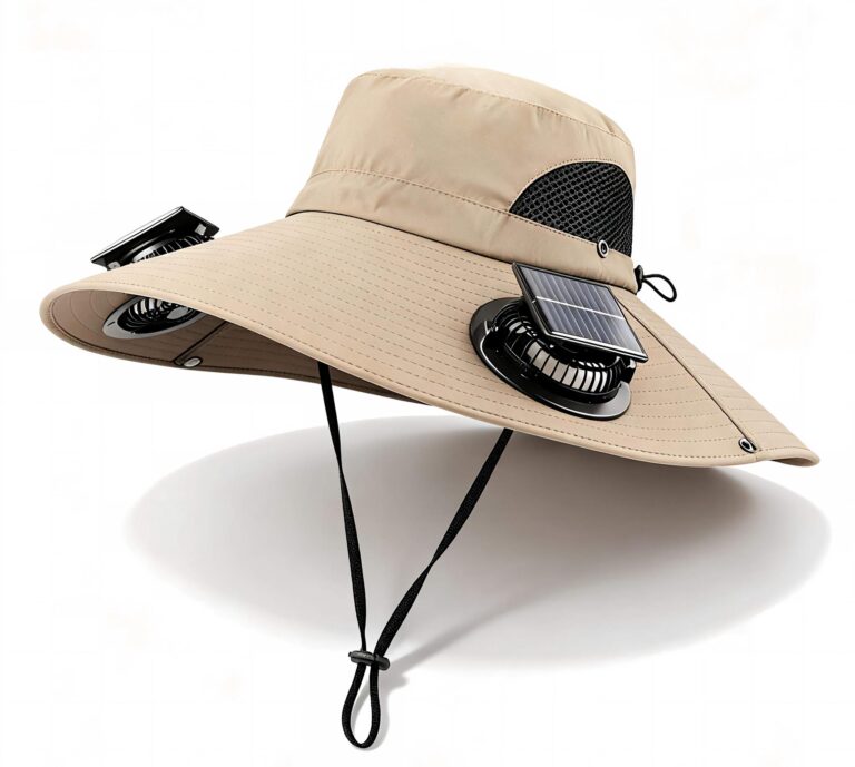 Solar Powered Cooling Fan Sun Hat, UPF 50+ UV Protection Wide Brim Boonie Hat with Dual Fans