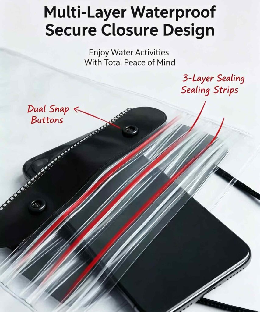 Large Capacity Waterproof Phone Pouch,triple seal waterproof phone case, beach waterproof bag for keys, snorkeling phone waterproof holder