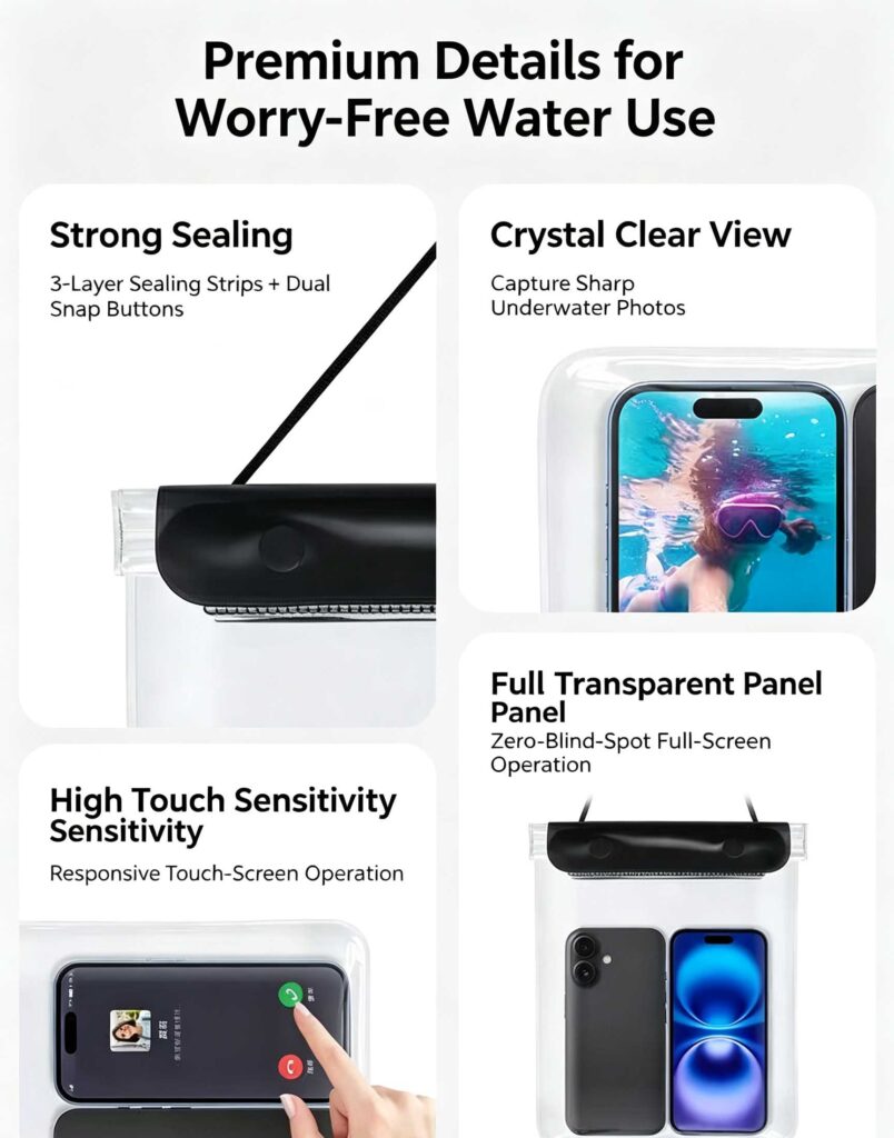 Large Capacity Waterproof Phone Pouch,triple seal waterproof phone case, beach waterproof bag for keys, snorkeling phone waterproof holder