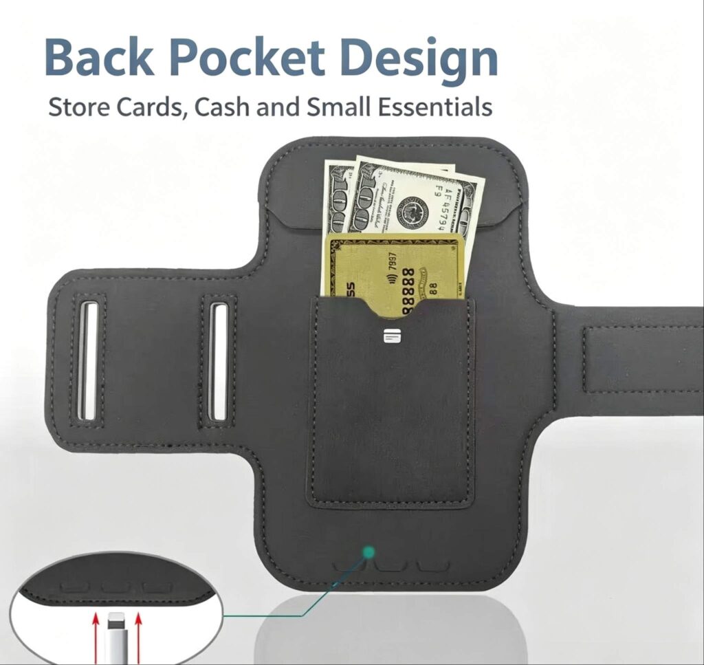 Running Phone Armband, Adjustable Sports Arm Band with Card Pocket, IPX‑Water‑Resistant Touch‑Screen Workout Armband Phone Holder with Reflective Strip