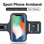 Running Phone Armband, Adjustable Sports Arm Band with Card Pocket, IPX‑Water‑Resistant Touch‑Screen Workout Armband Phone Holder with Reflective Strip