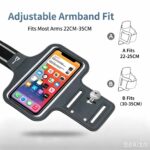 Running Phone Armband, Adjustable Sports Arm Band with Card Pocket, IPX‑Water‑Resistant Touch‑Screen Workout Armband Phone Holder with Reflective Strip