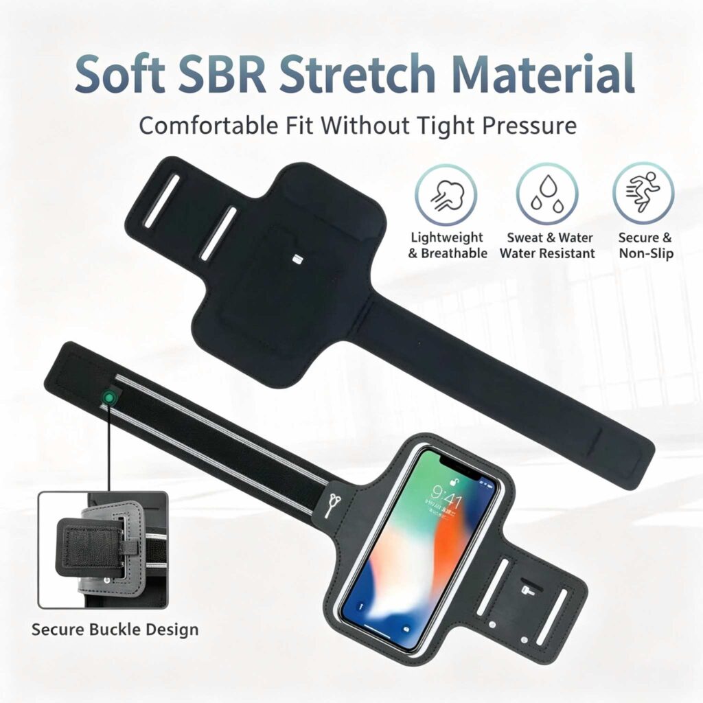 Running Phone Armband, Adjustable Sports Arm Band with Card Pocket, IPX‑Water‑Resistant Touch‑Screen Workout Armband Phone Holder with Reflective Strip