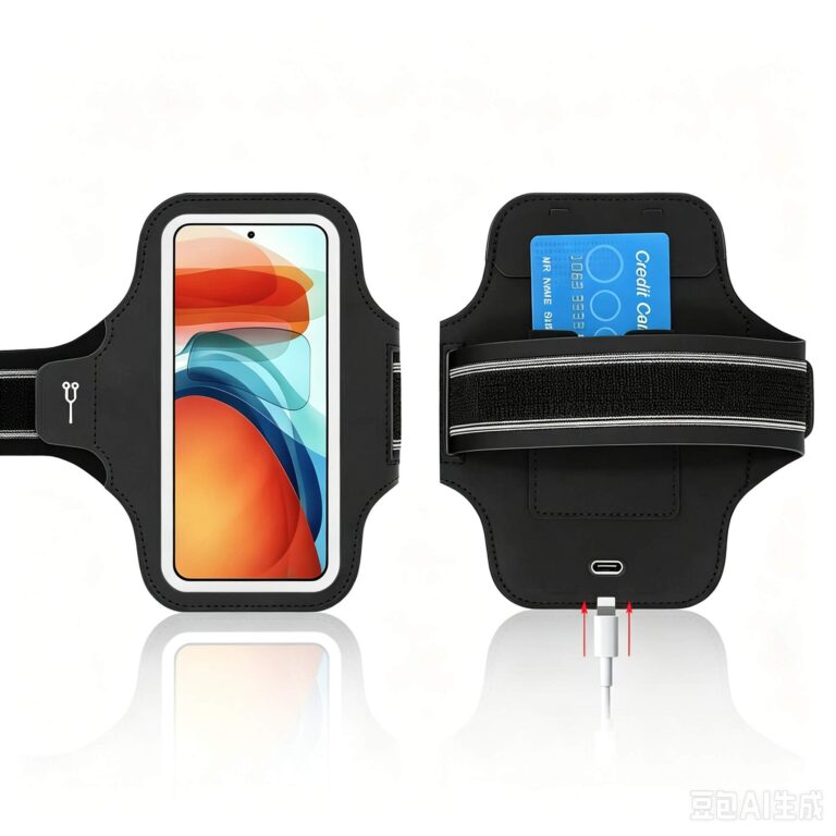 Running Phone Armband, Adjustable Sports Arm Band with Card Pocket, IPX‑Water‑Resistant Touch‑Screen Workout Armband Phone Holder with Reflective Strip